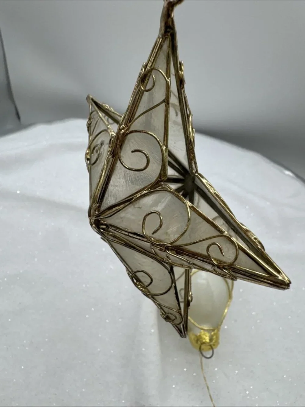 Vintage Star/Oval Capiz Shell Ornaments Christmas 3D Gold Tone Filigree Philipin
